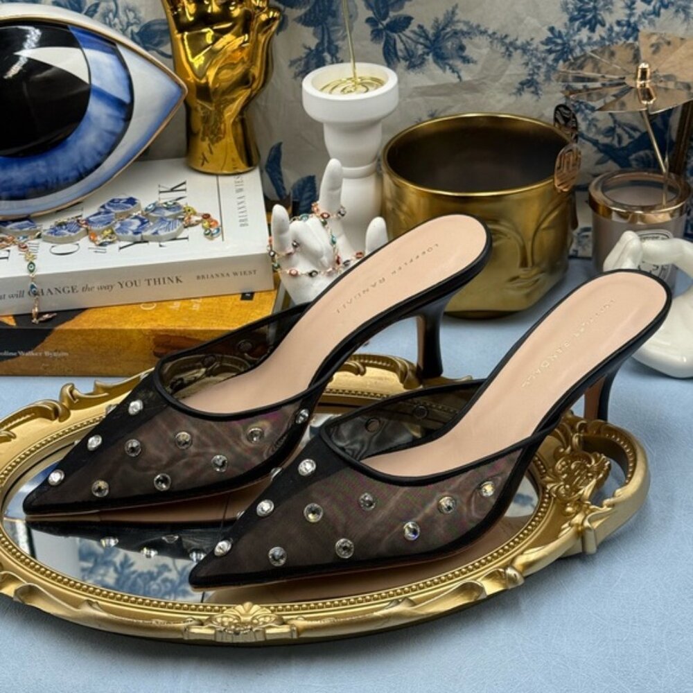 🆕 LOEFFLER RANDALL 🧿 NWOT Paloma Mesh Mid-Heel Mules, Black/Clear, Sz 9 - Picture 8 of 16